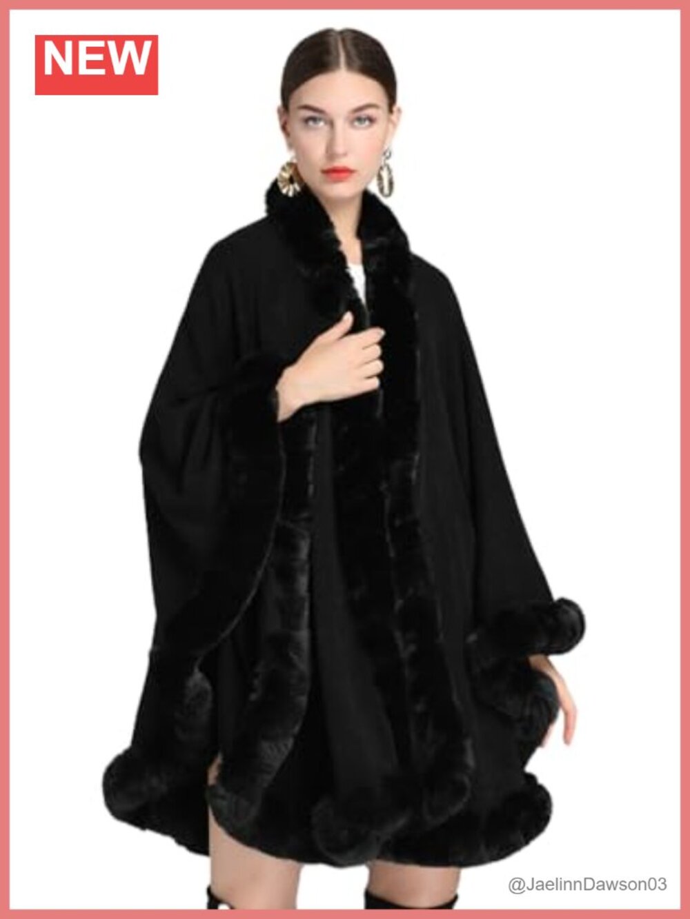 Faux Fur Trim Poncho Cape Shawl Wrap One Size Fits All